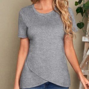 Emery Rose Solid Round Neck Wrap Tee